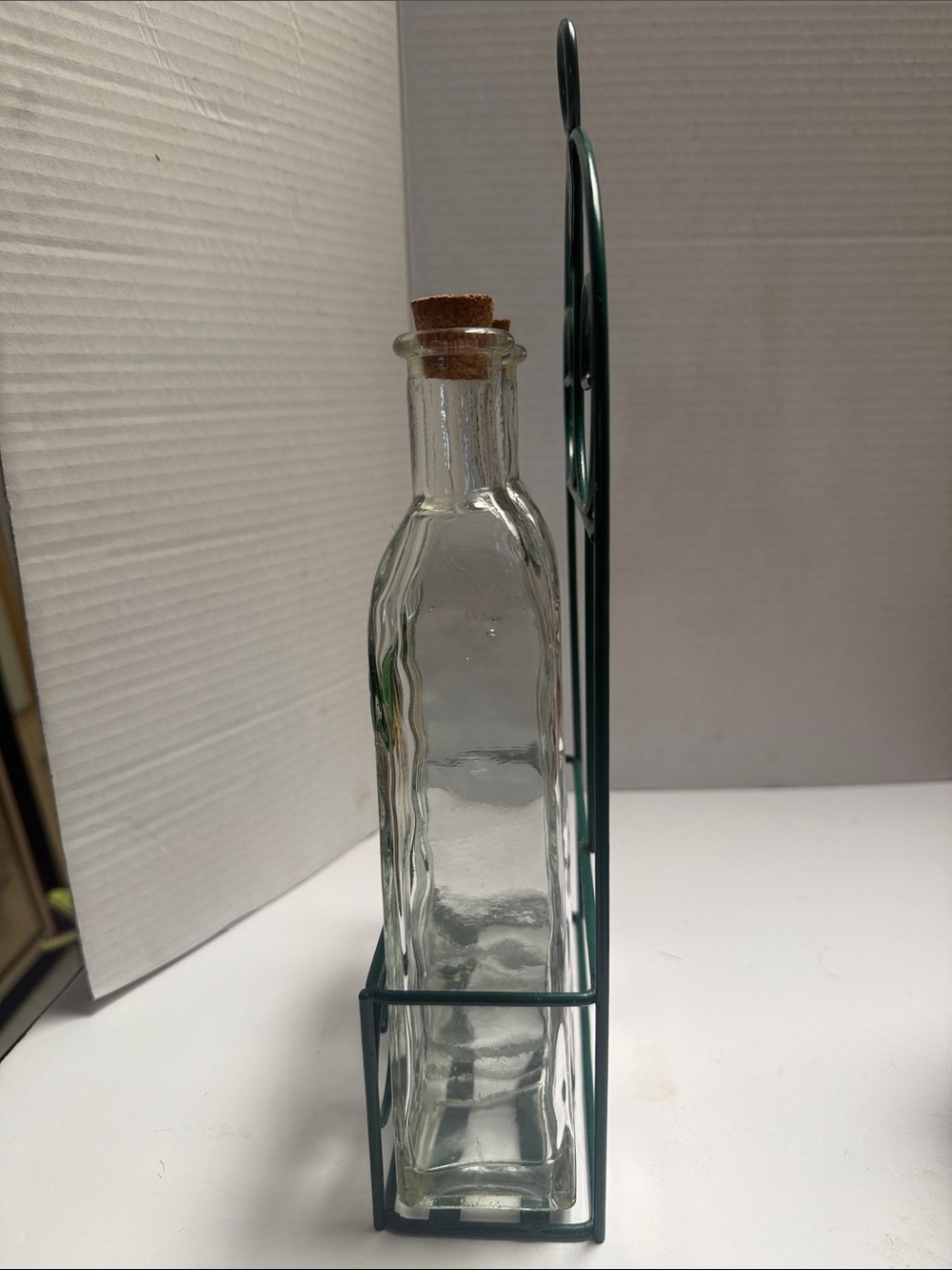 Palm Tree Glass Bottle Set with Metal Carrier - Clear, Green, Yellow - Picture 2 of 4